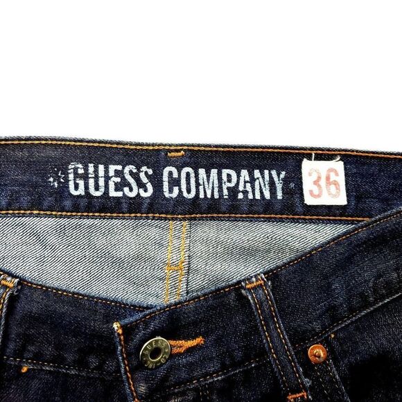Guess Cotton Denim Jeans 34/26 Dark Blue Natural Crease Low Rise Button Fly Shor - Picture 2 of 11